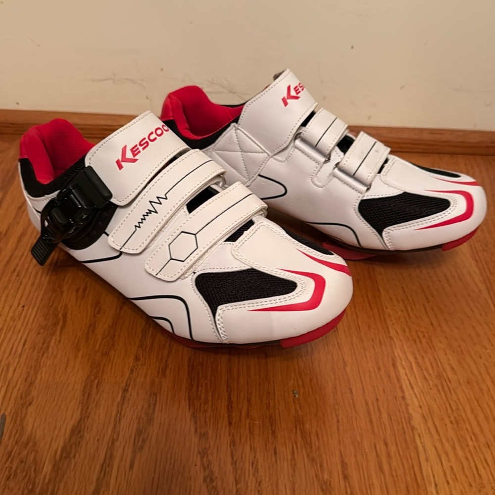 Kescoo 41 Mens 8.5 Womens 9.5 Cycling Shoes White Black Red Compatible w Peloton
